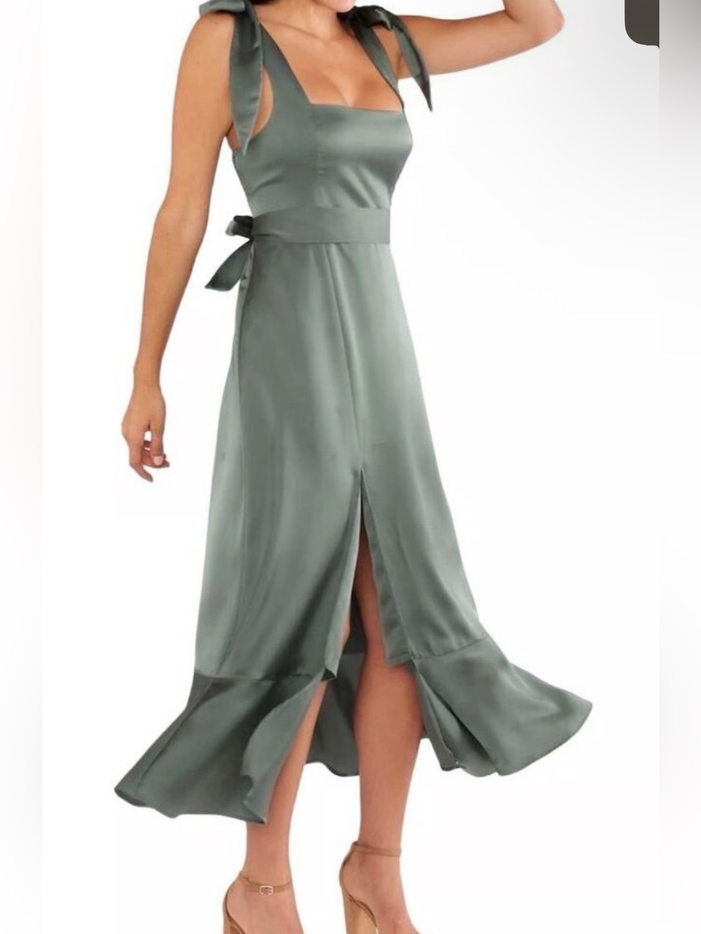 SHOW ME YOUR MUMU Claire Midi Dress Moss Green Luxe Satin Women’s Size XXL NWT